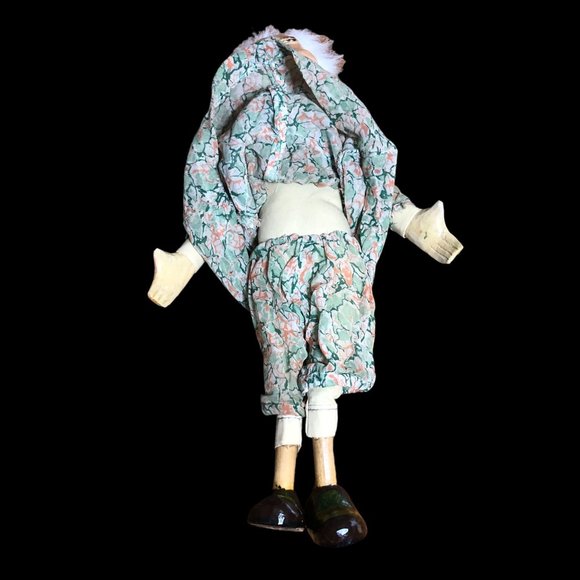 Vintage Artisan Doll Handcarved Wooden Grandma Old Lady Handmade Soft Body Rare - Picture 13 of 16